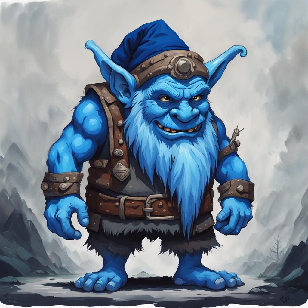 Fantasycore Acrylic Art: Blue Gnome-Like Creatures