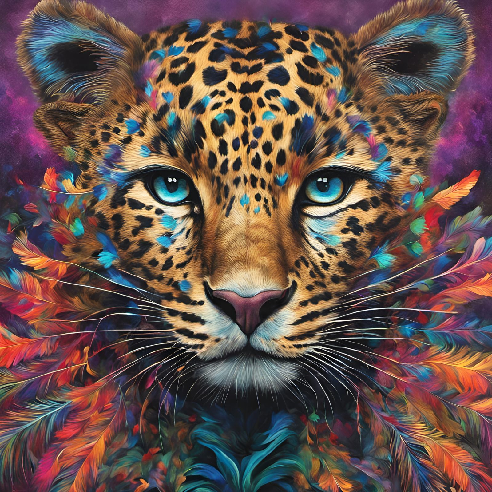 Vibrant Peacock on Leopard Print Background