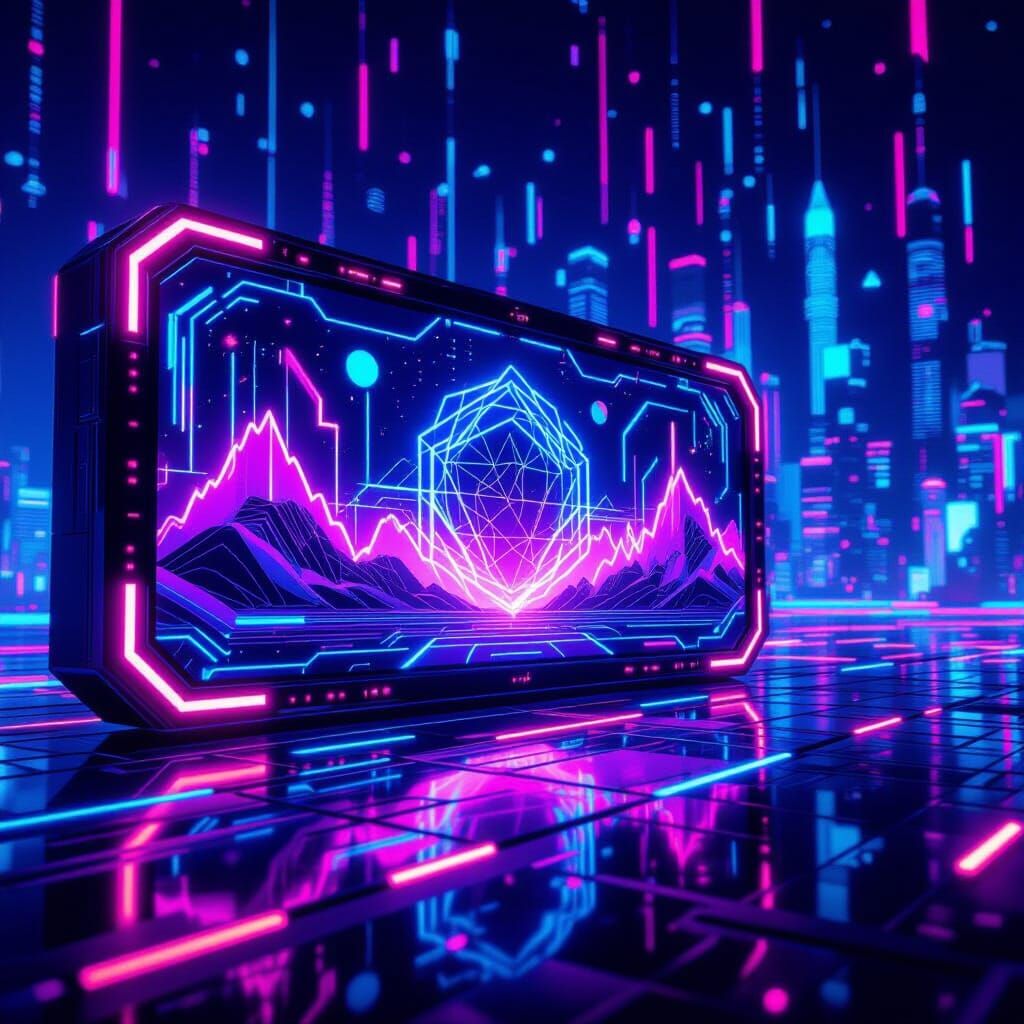Futuristic LED Display with Neon Geometric Patterns