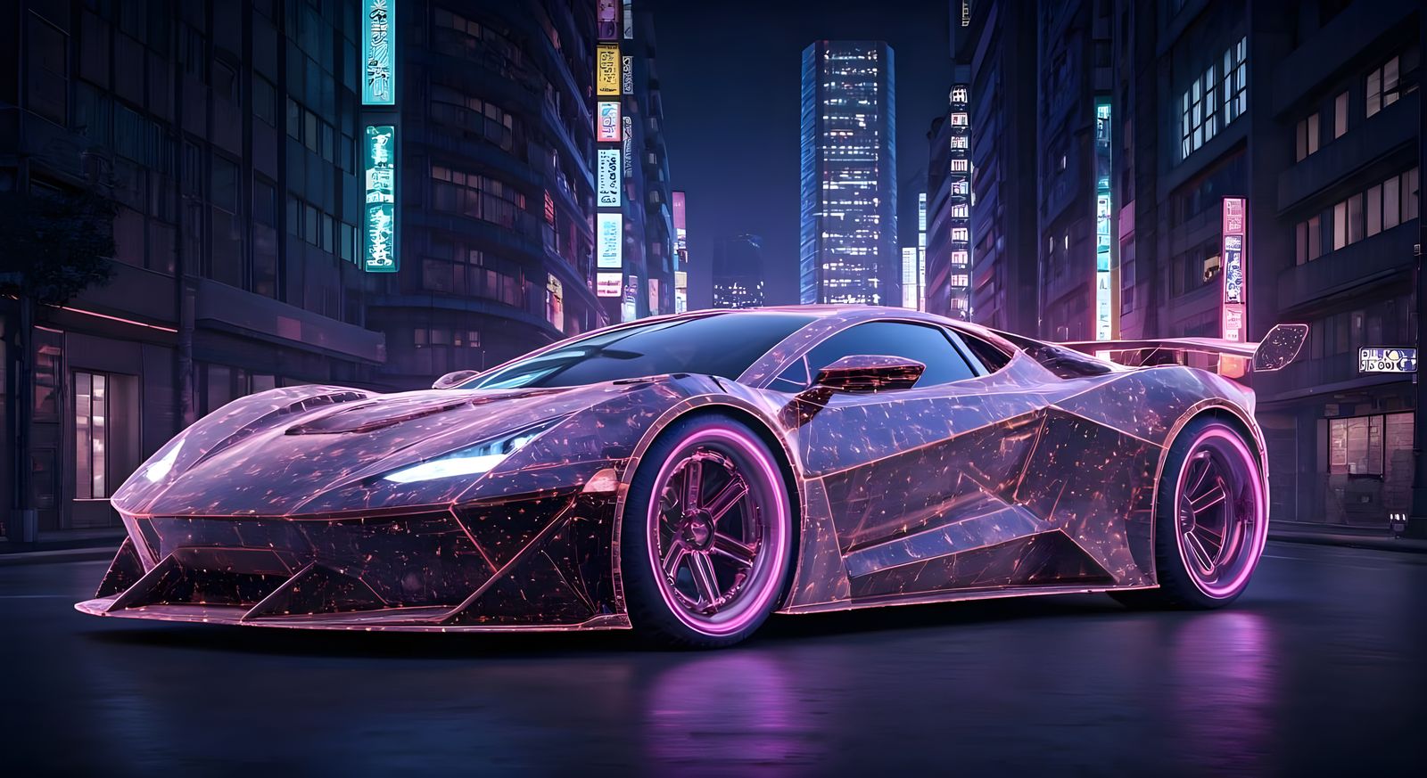 Neon Cyberpunk Hypercar in Futuristic Tokyo