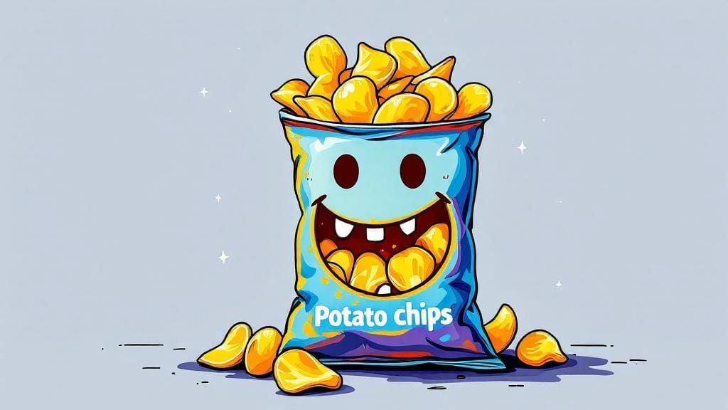 Pizza Chips with Smile Logo in Pop Surrealism Style