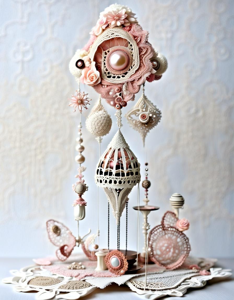 Exquisite Lace House in Mixed-Media Collage