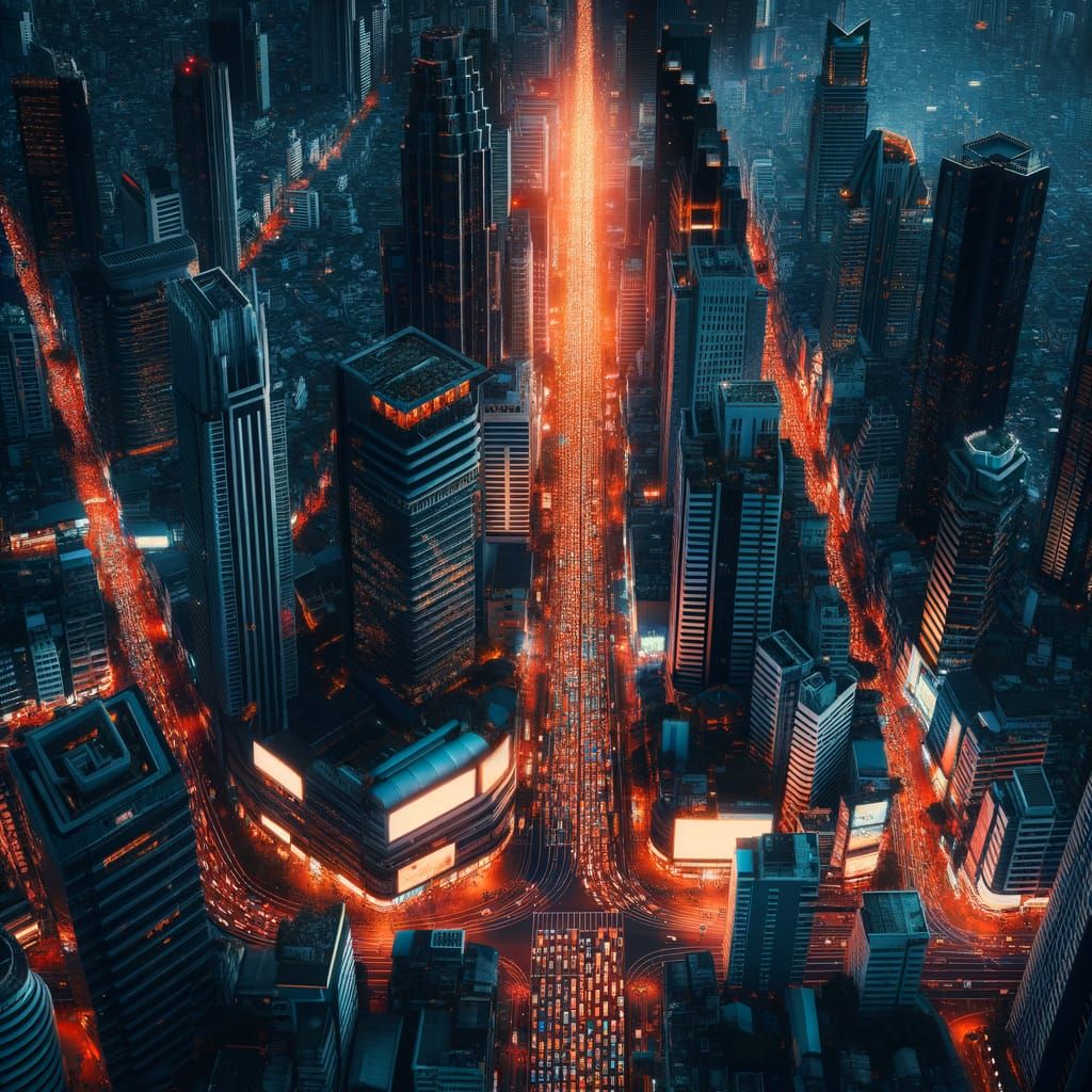 Futuristic Cityscape at Twilight in Cinematic Style