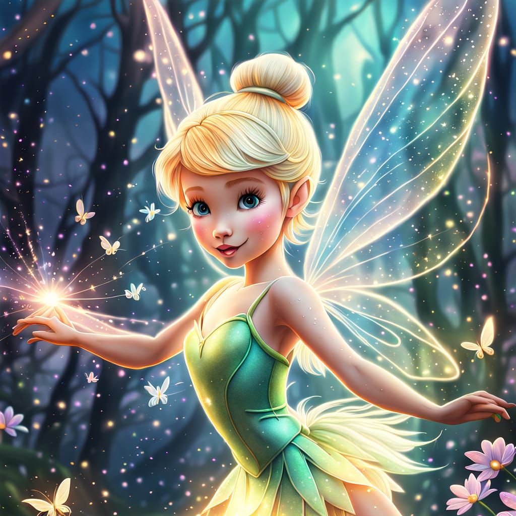 Dreamy Tinkerbell in Flight with Sparkling Dust Trail