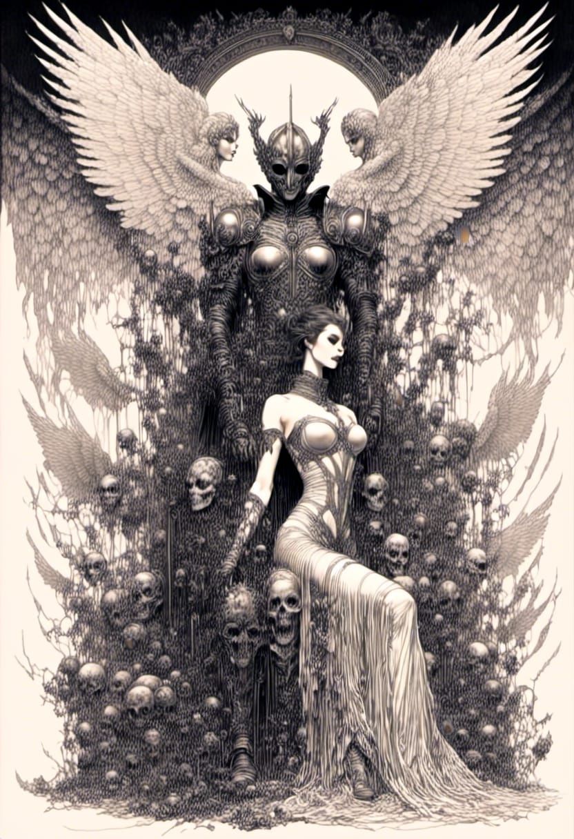Winged Assassin Embraces Oracle in Surreal Comic Art