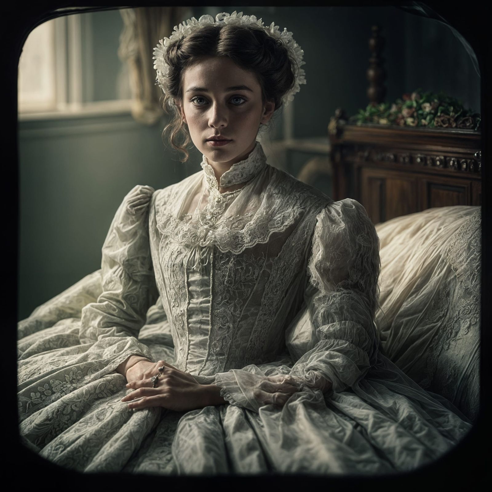 Ethereal Victorian Woman's Ghost in Cinematic Style