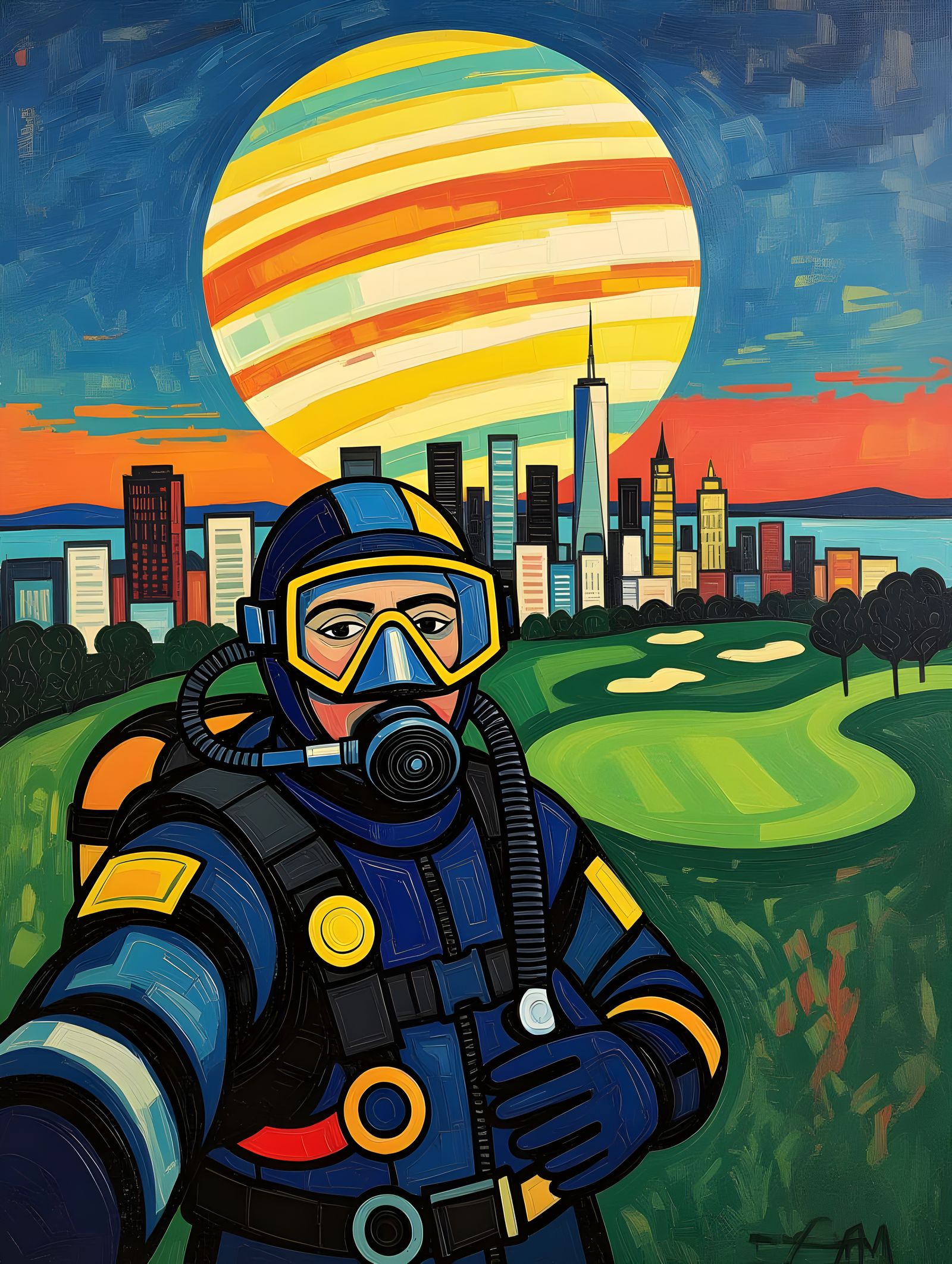 Saturn Urbanization Selfie: Expressionist Impasto Oil Painti...