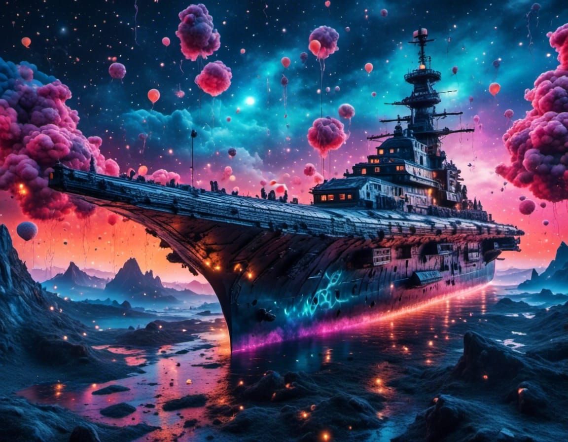 Make a fully equipped state of the art battleship firing upo...