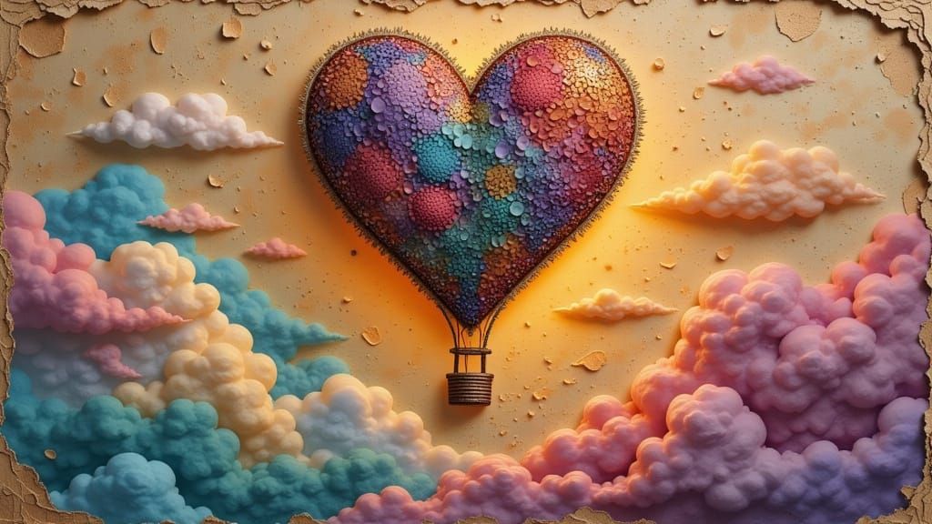 Beaded Heart Hot Air Balloon in Art Nouveau Style
