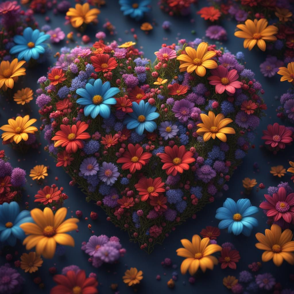 Colorful Floral Heart: Detailed Matte Painting