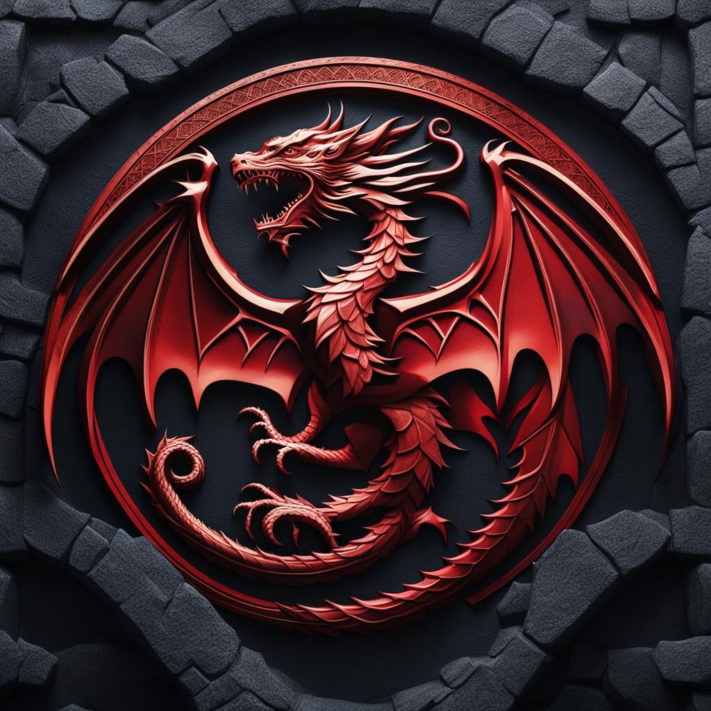 Detailed Dragon Sigil Matte Painting in Deep Color