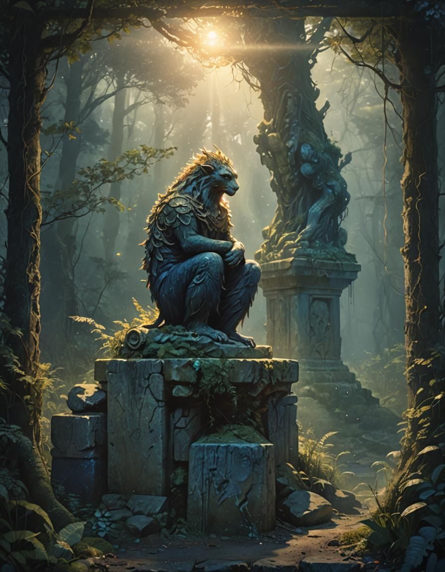 Mystical Creature in Overgrown Forest Concept Art