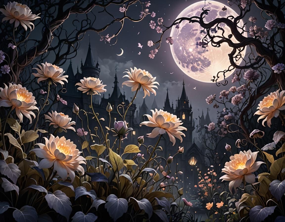 Ethereal Midnight Garden: Mystical Fantasy Art