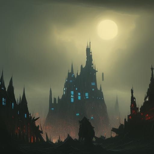 Medieval Castle at Night: Dark Fantasy Concept Art