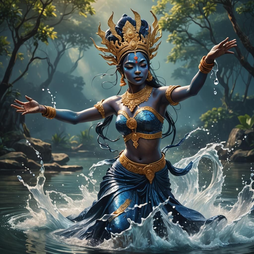 Apsara Water Spirit Dancing in Lake: Hyperrealistic Splash A...