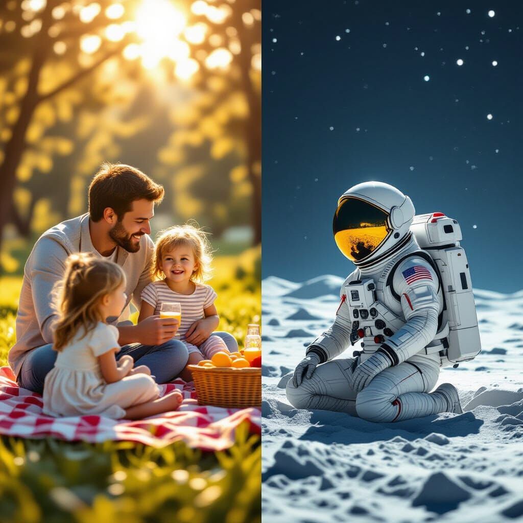 Nostalgic Picnic Meets Desolate Planet: A Split Image