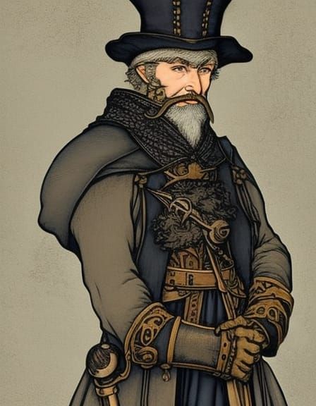 Steampunk Old Man Portrait in Rackham Style
