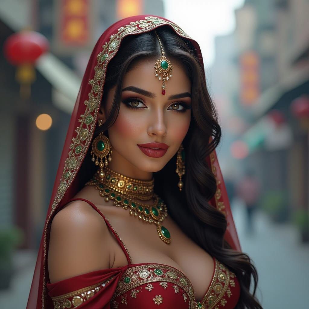 Android Belly Dancer in Sci-Fi Metropolis: Photorealistic Po...