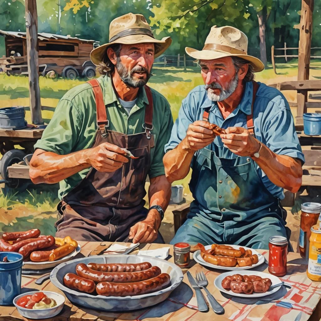 Redneck Sausage Feast in Gouache Style