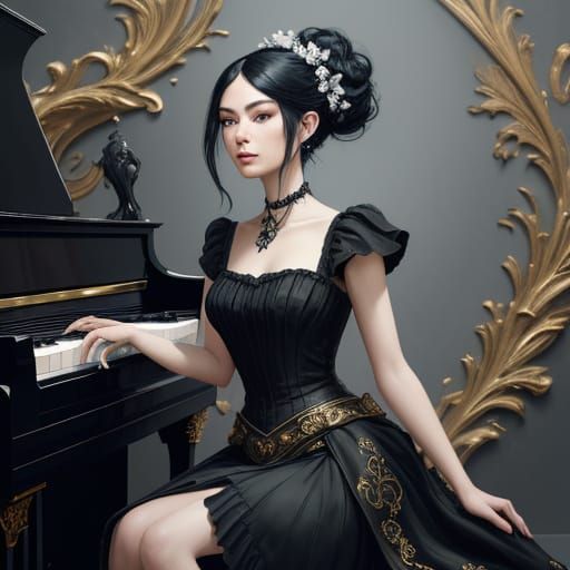 Picture a whimsical oil painting featuring a black cat with ...