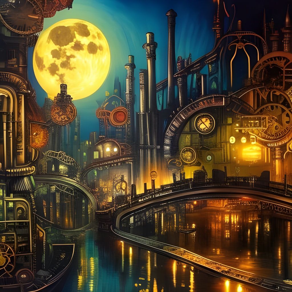 Steampunk Macau at Night: A Giger-City Illustration