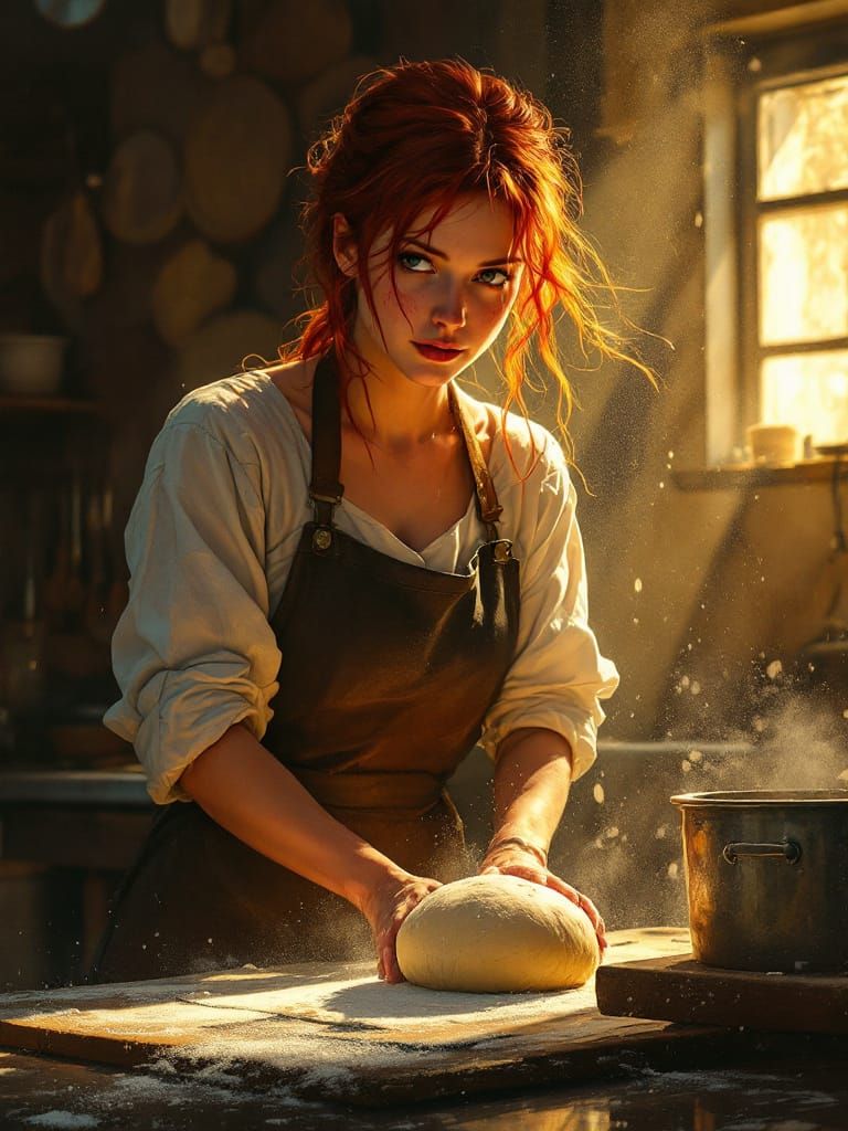 Redhead Baker in Luminous Painterly Style