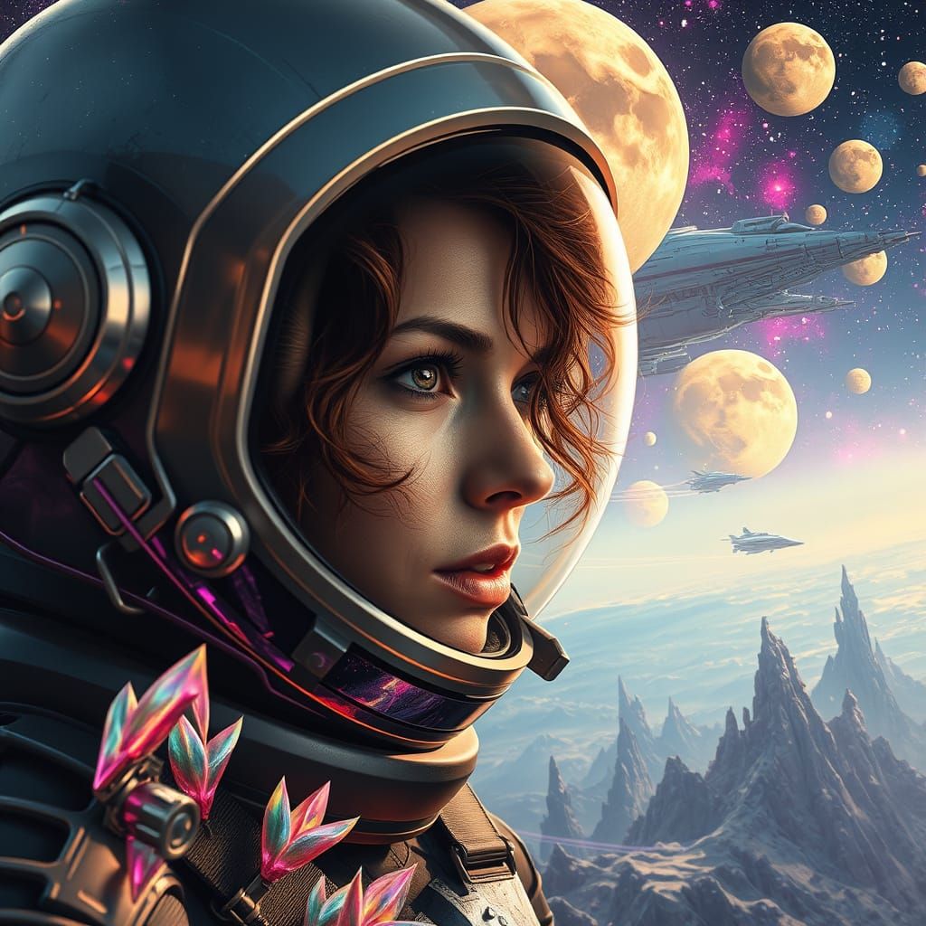 Fearless Female Astronaut on Distant Alien World