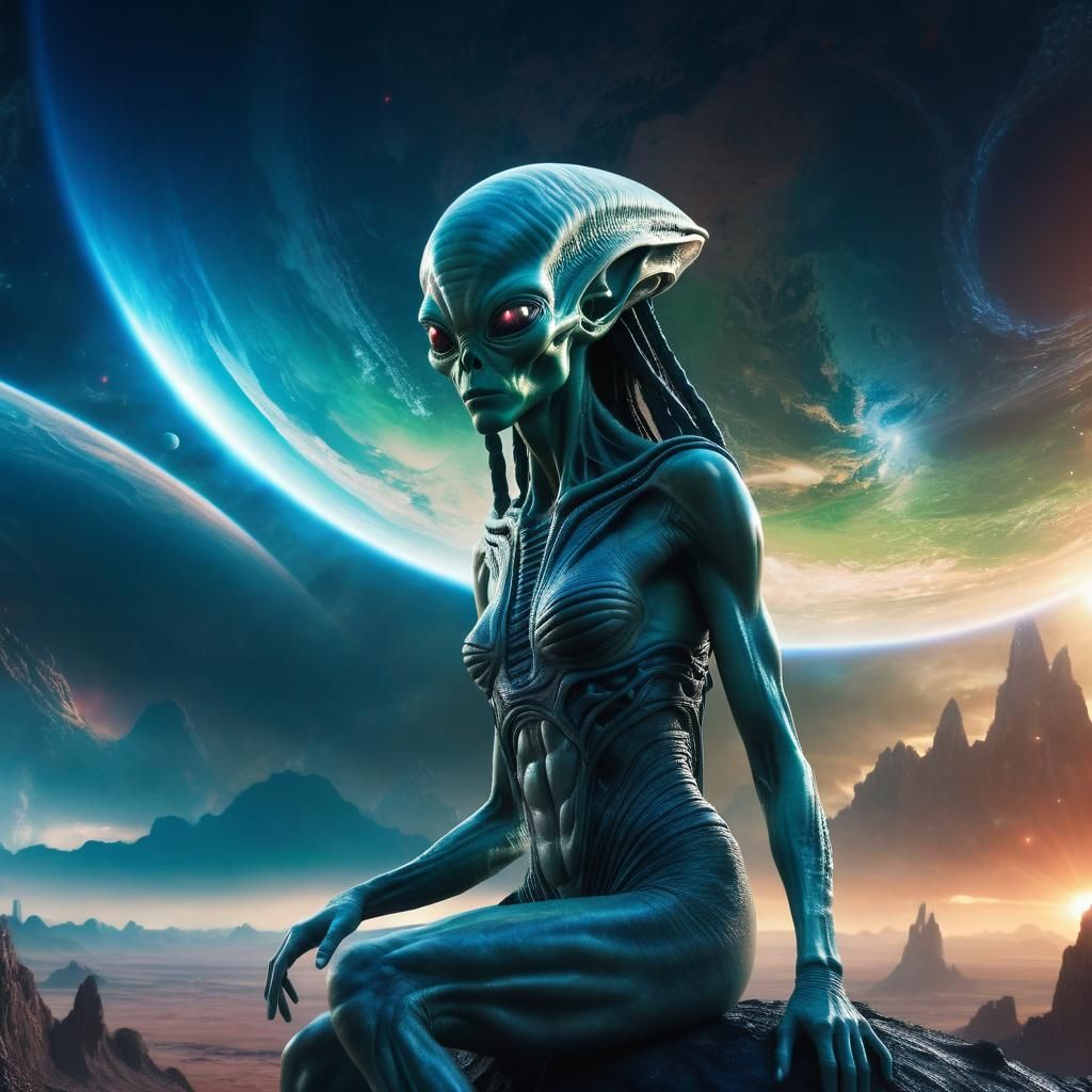 Alien Councilwoman Observes Earth in Digital Painting