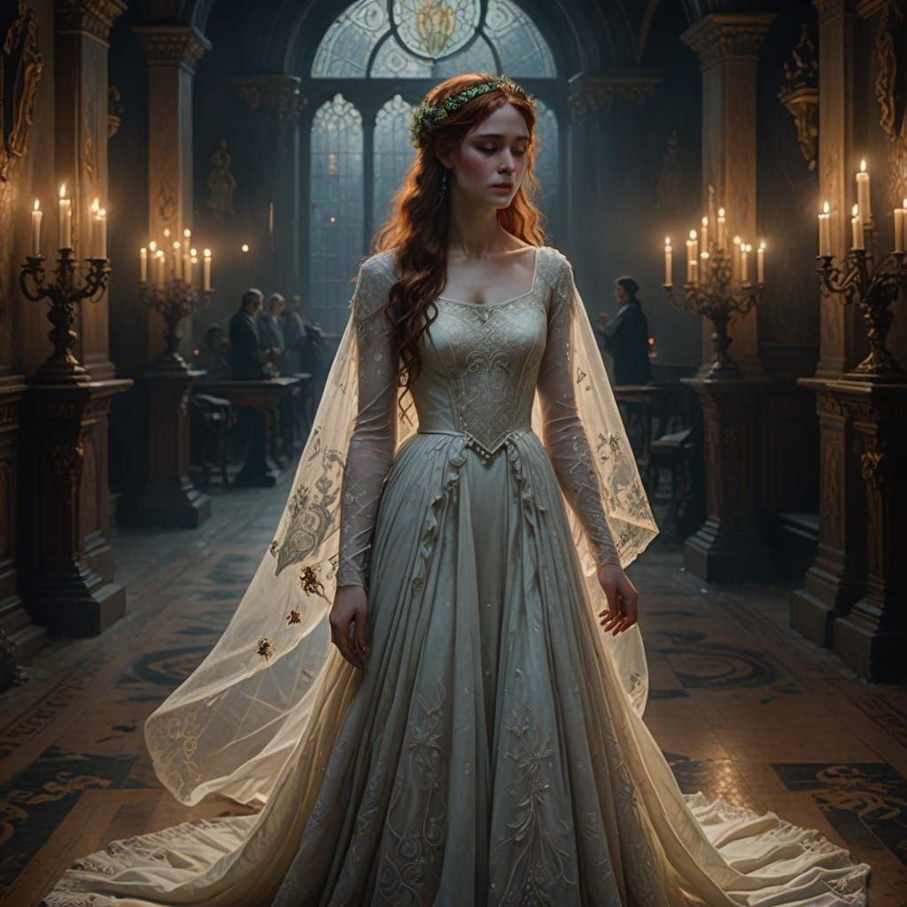 Ethereal Ghost Bride in Midnight Ballroom