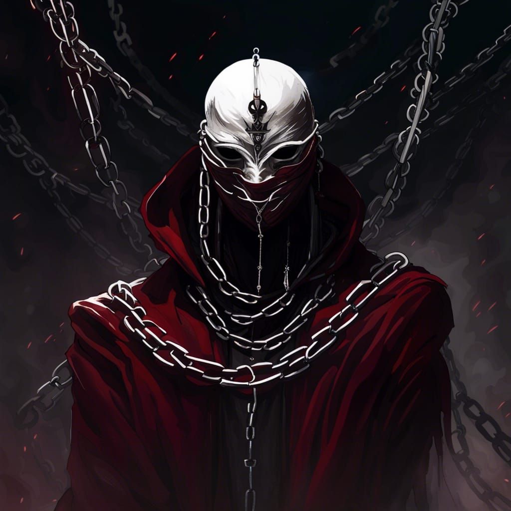 God of Chains: Masked Figure in Crimson Robe