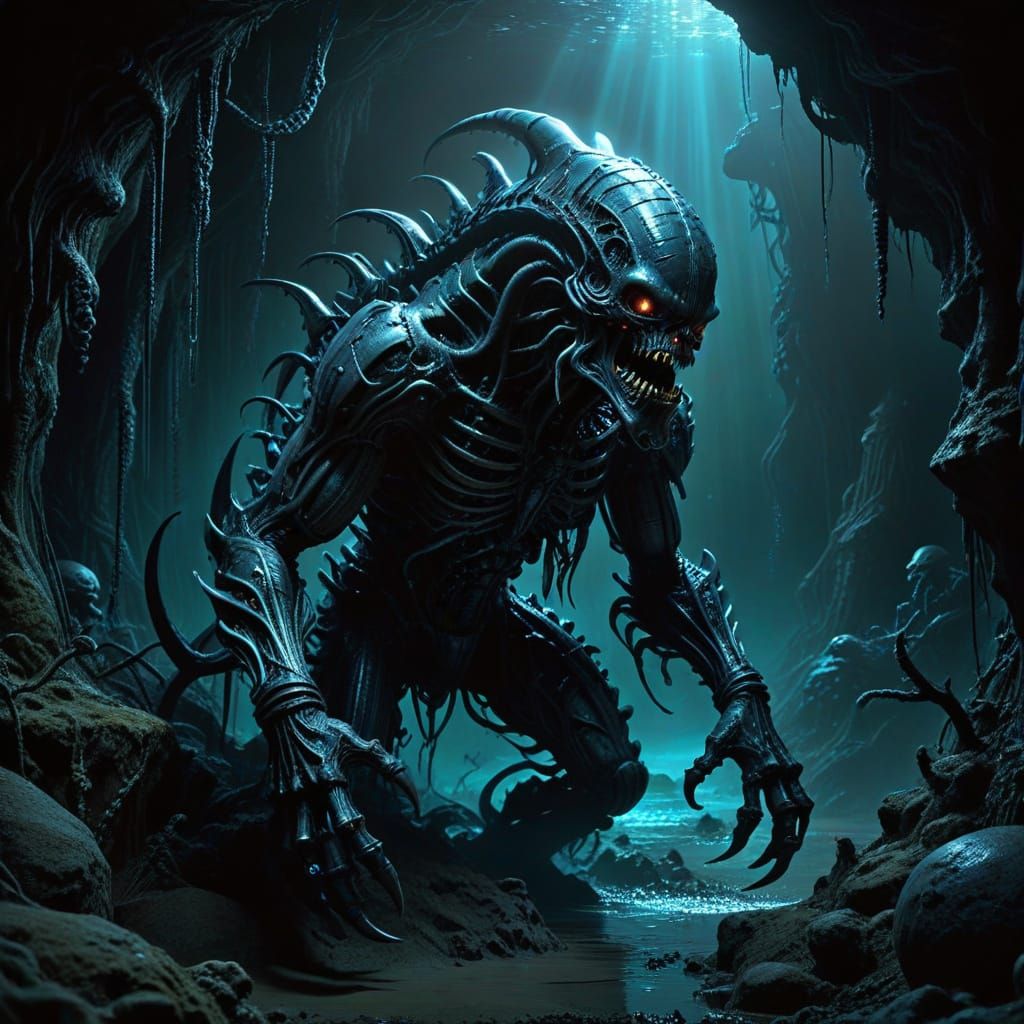 Bioluminescent Monster in Deep-Sea Trench