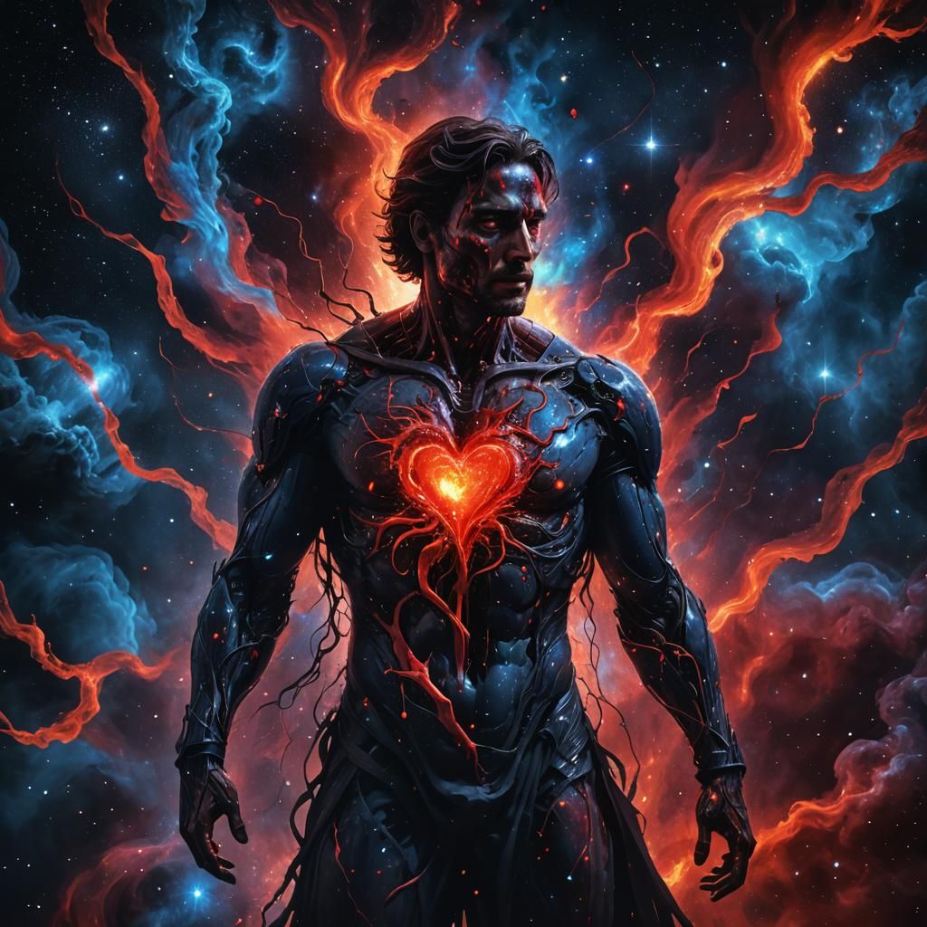 Surreal Cosmic Heart Bleeding into Stars, Salvador Dali Styl...