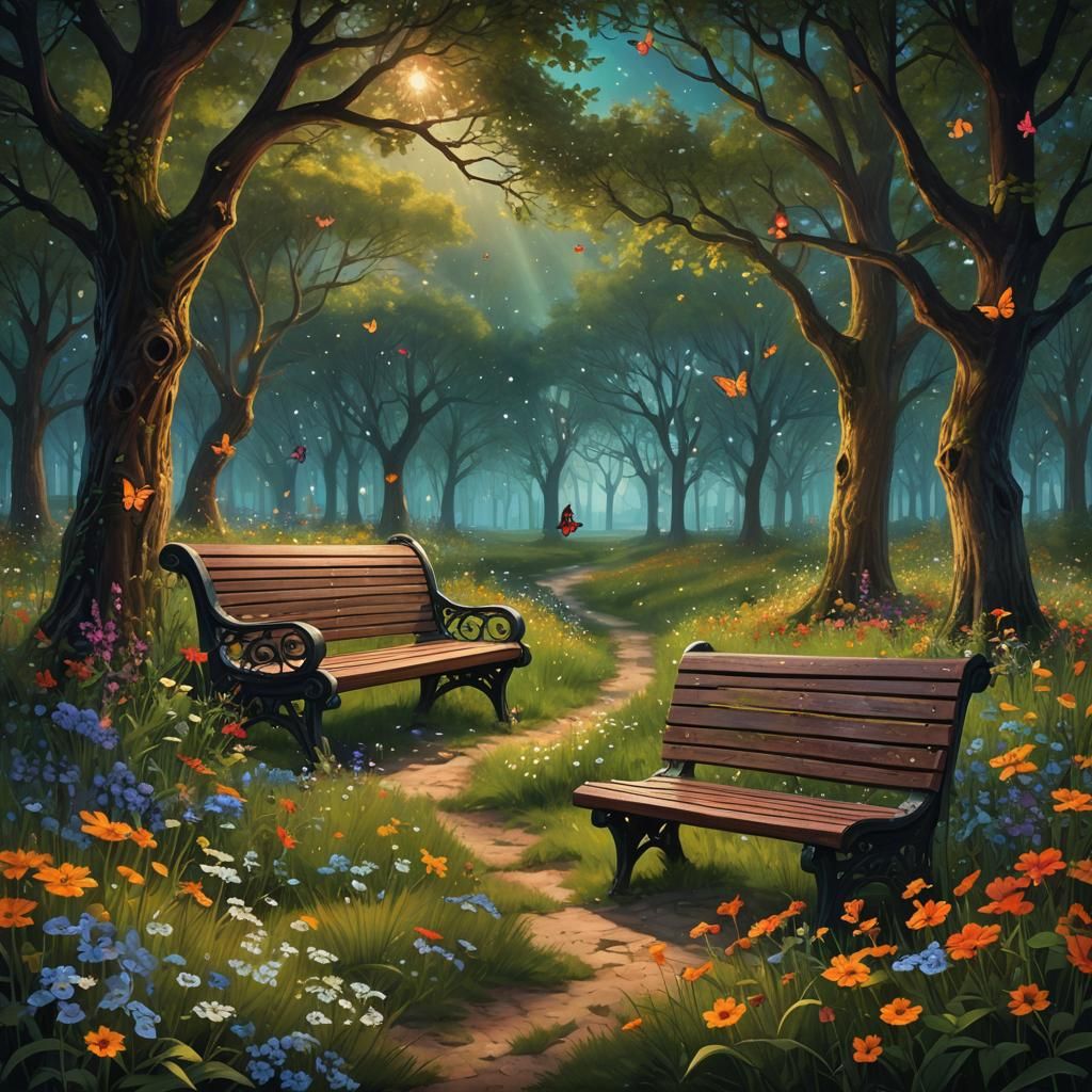 Summer Evening Benches: Fantasy Concept Art