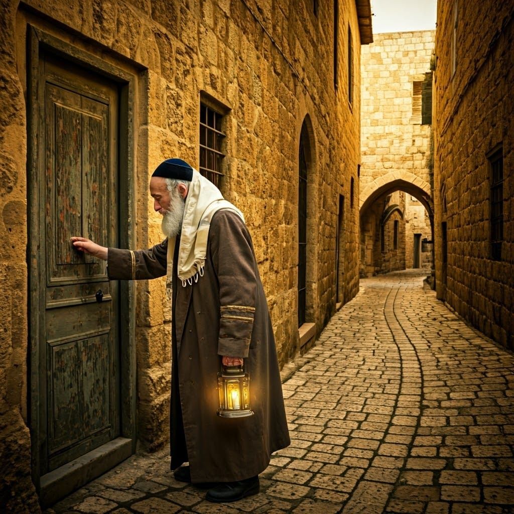Old Jewish Man with Lantern in Jerusalem, Dutch Masters Styl...