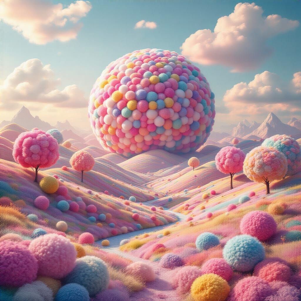 Pom Pom Planet: A Surreal Digital Landscape