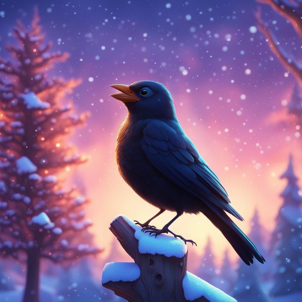 Blackbird Winter Song: A Child's Drawing in 3D
