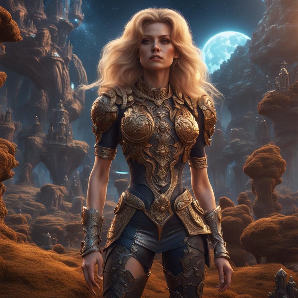 Glamorous Barbarella in Detailed Fantasy Concept Art