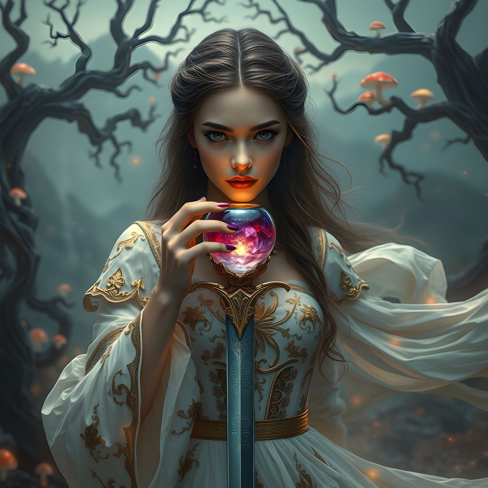 Girl with Sword Eating Glass Apple