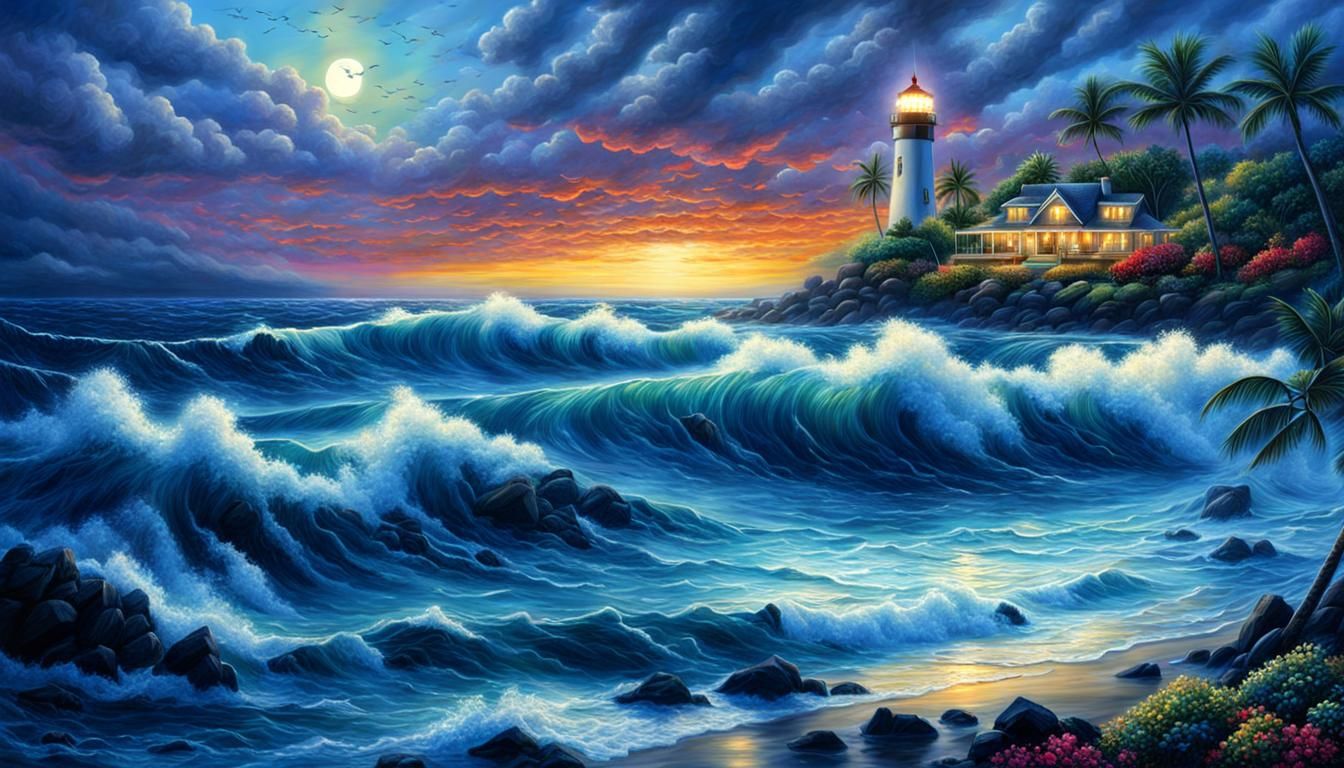 Surreal Lighthouse at Night in Hawaii