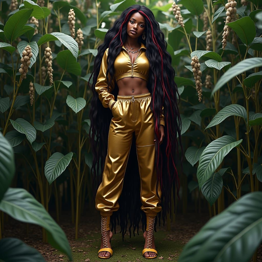 Fantasy Jogger Girl in Lush Foliage, Digital Matte Painting