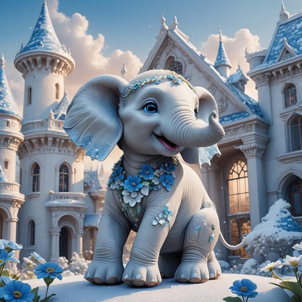 White Elephant on Glass Castle: 3D Digital Art