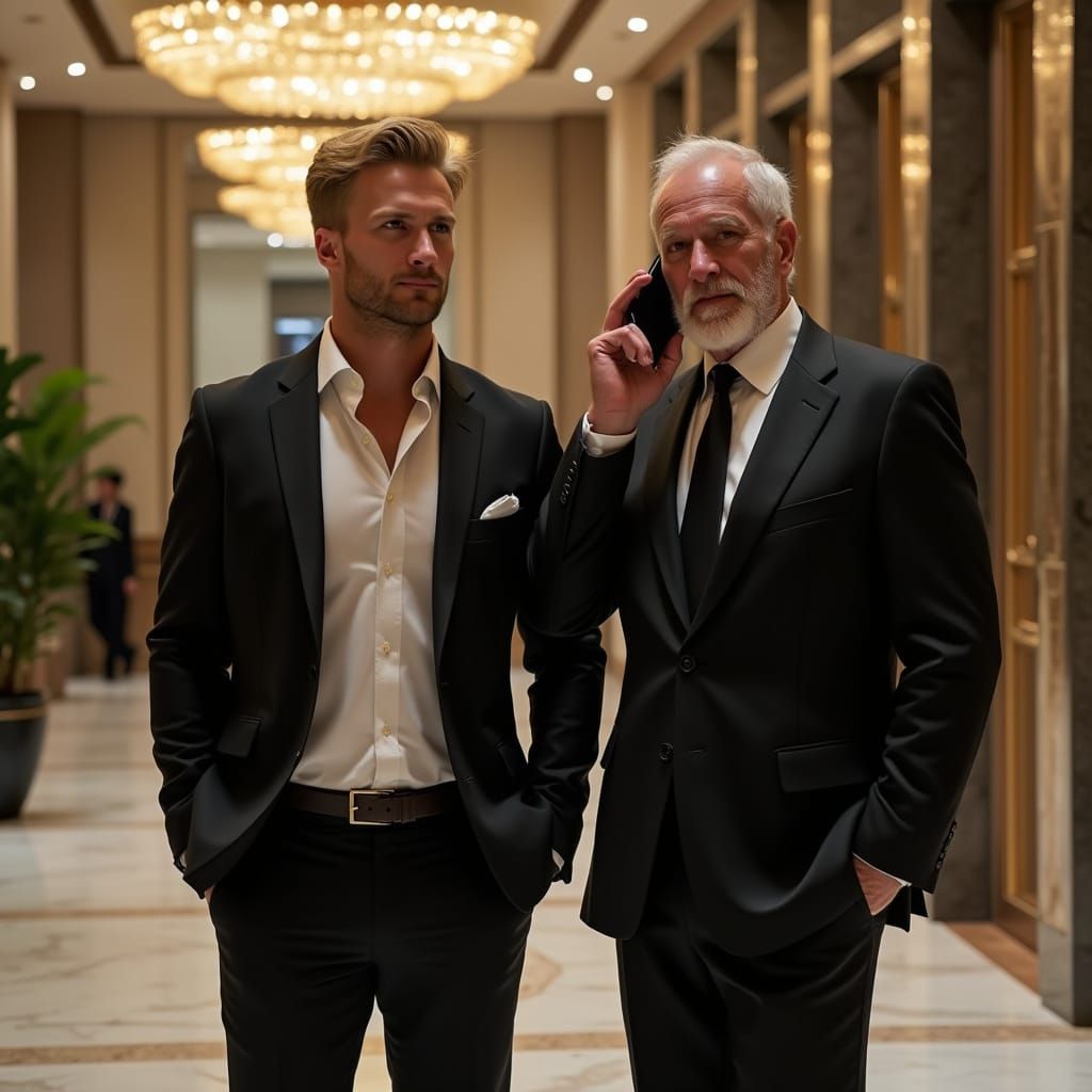 Chiseled Businessman in Futuristic Luxury Lobby