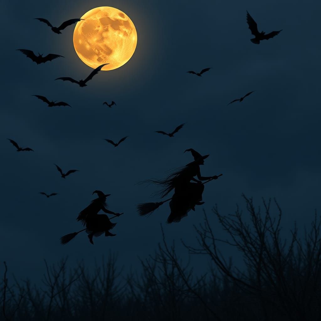 Halloween Night: Witches, Bats, and Harvest Moon