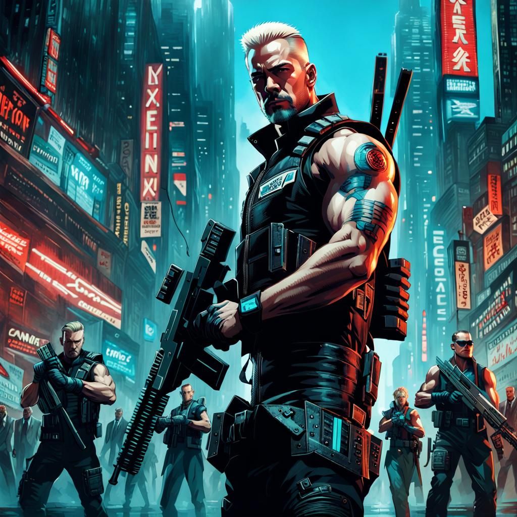 Cyberpunk Cop in Dark Futuristic City