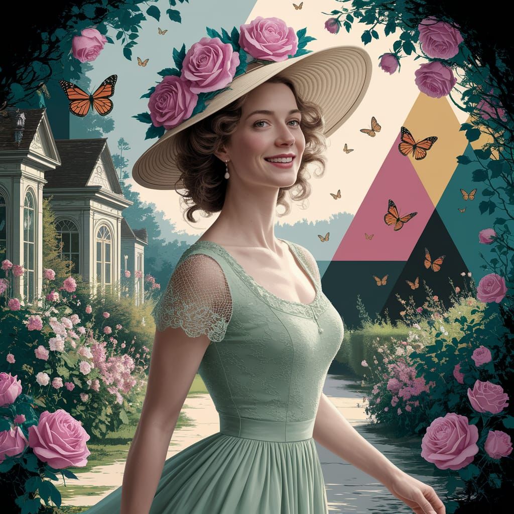 Elegant Woman with Roses in Splash Art Style