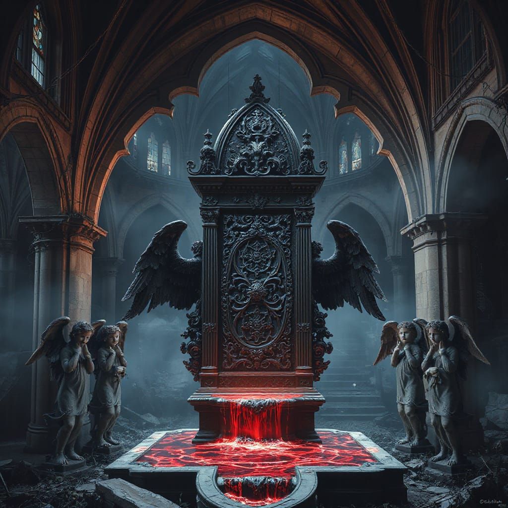 Gothic Obsidian Portal in Ruined Cathedral