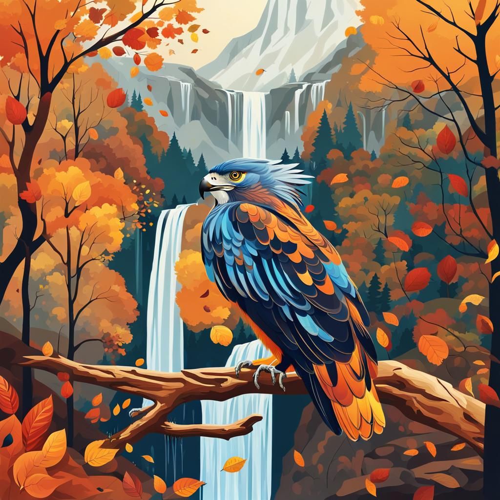 Bird of Prey in Autumn Forest: Abstract Art