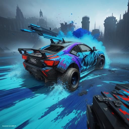 Blue Splatter Cannon in Detailed Fantasy Art