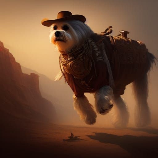 Maltese Dog as Wild West Gunfighter