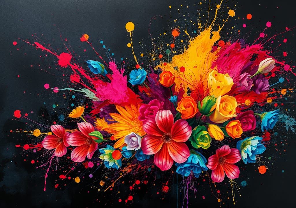 Surreal Floral Landscape in Abstract Expressionist Style